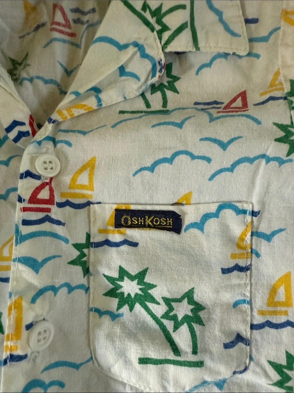 Vintage OshKosh B'gosh White Short-Sleeve Nautical Print Shirt sz 3T.